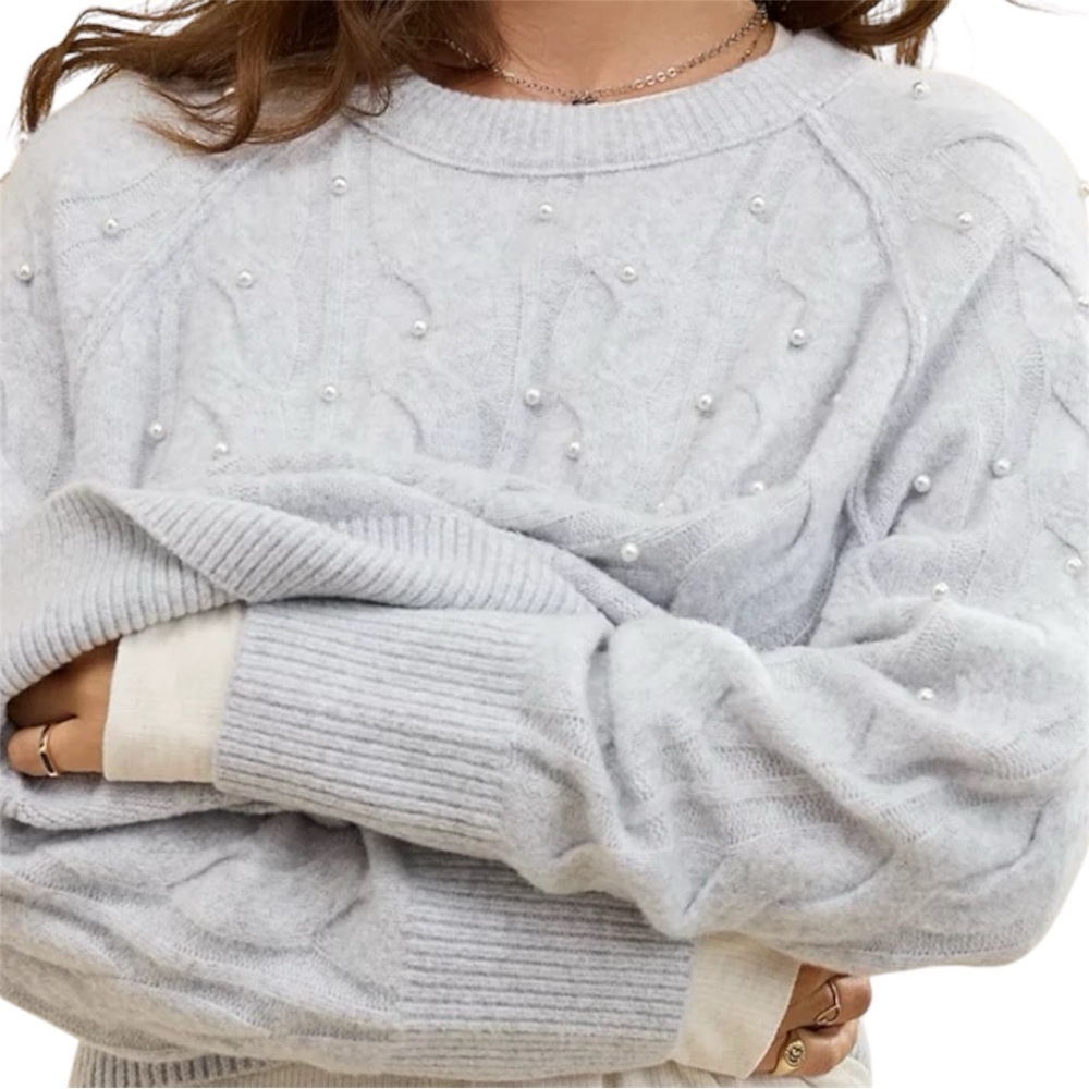 Aerie Unreal Cable Pearl Crew Sweater – Size XXS (Very Oversized) - Picture 2 of 5